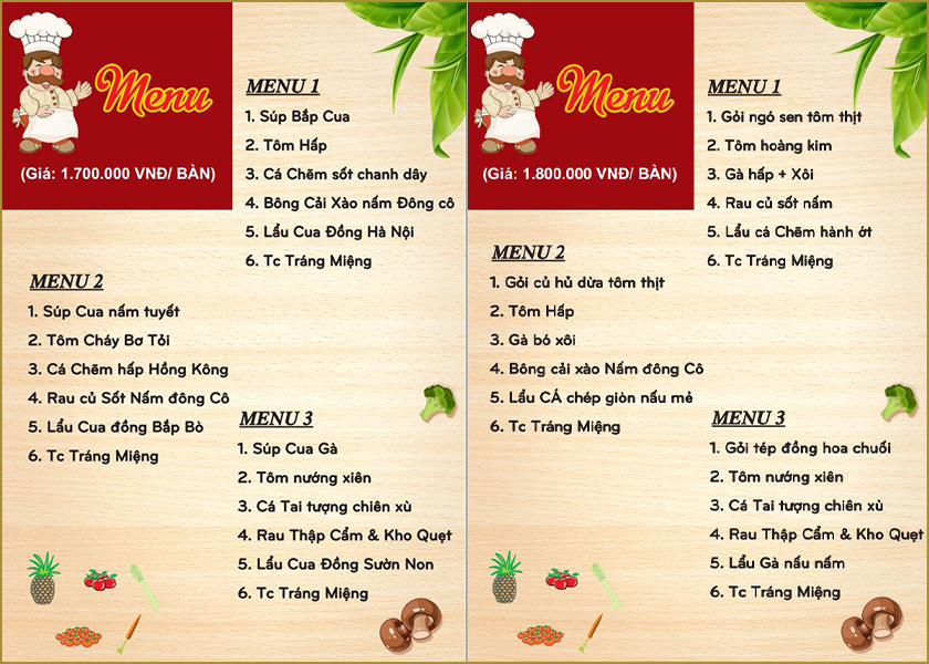 Thực đơn nấu tiệc cưới tại Vũng Tàu gợi ý từ 2XU
