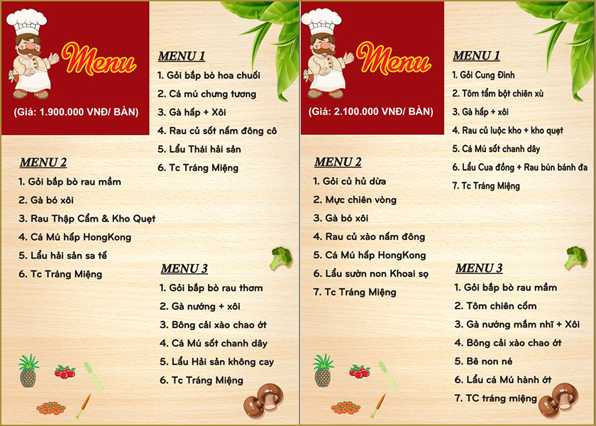 Thực đơn nấu tiệc cưới tại Vũng Tàu gợi ý từ 2XU