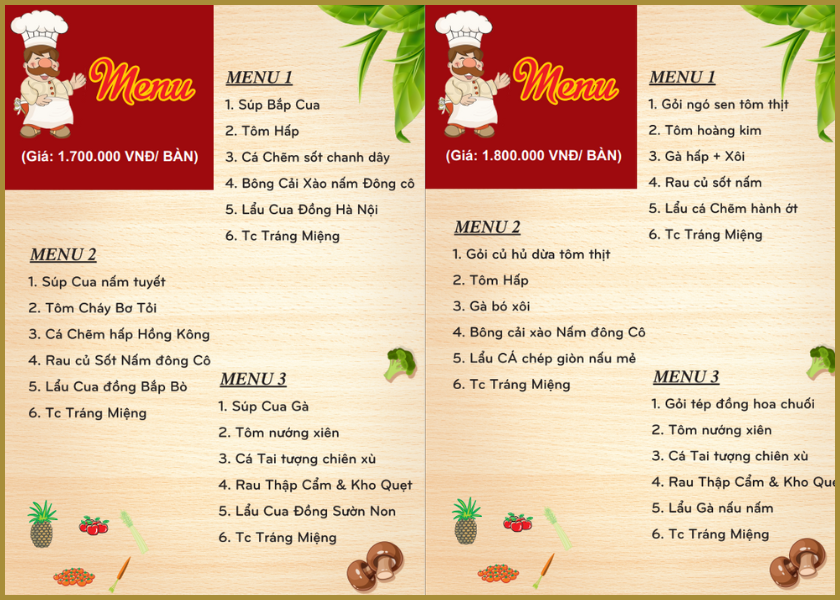 Gợi ý thực đơn nấu tiệc tại Châu Đức theo ngân sách