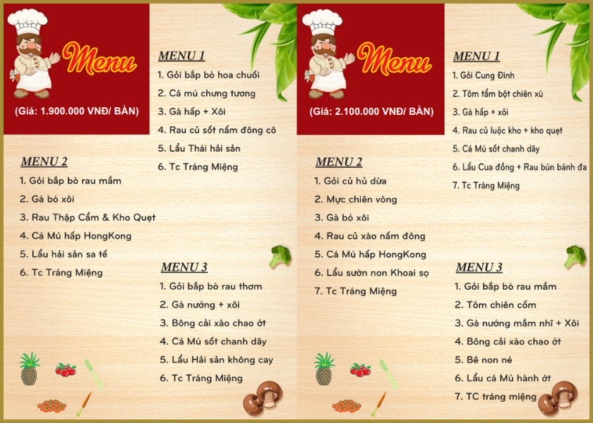 Thực đơn nấu tiệc tại Long Điền từ 2XU
