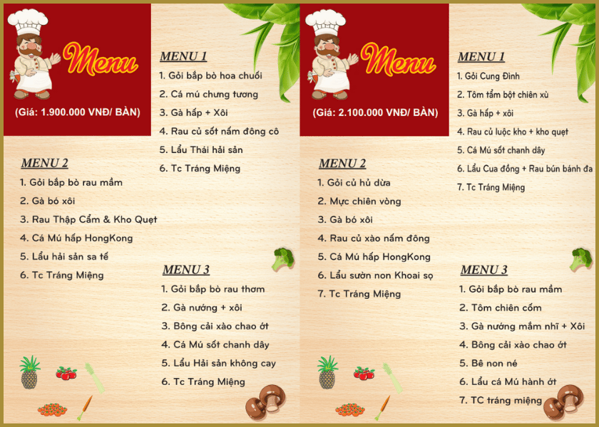 Gợi ý thực đơn nấu tiệc tại Phú Mỹ theo ngân sách